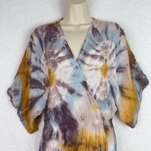 Young Fabulous & Broke Luelle Maxi Dress Sz S Tie Dye Starburst Wrap Asym Beachy - Picture 3 of 16